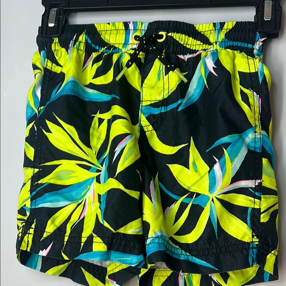 Old Navy Boys Navy Neon‎ Green Bright Blue Tropical Swim Trunks Shorts Small
